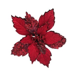 Beaded Poinsettia Clip - Red - 22cm