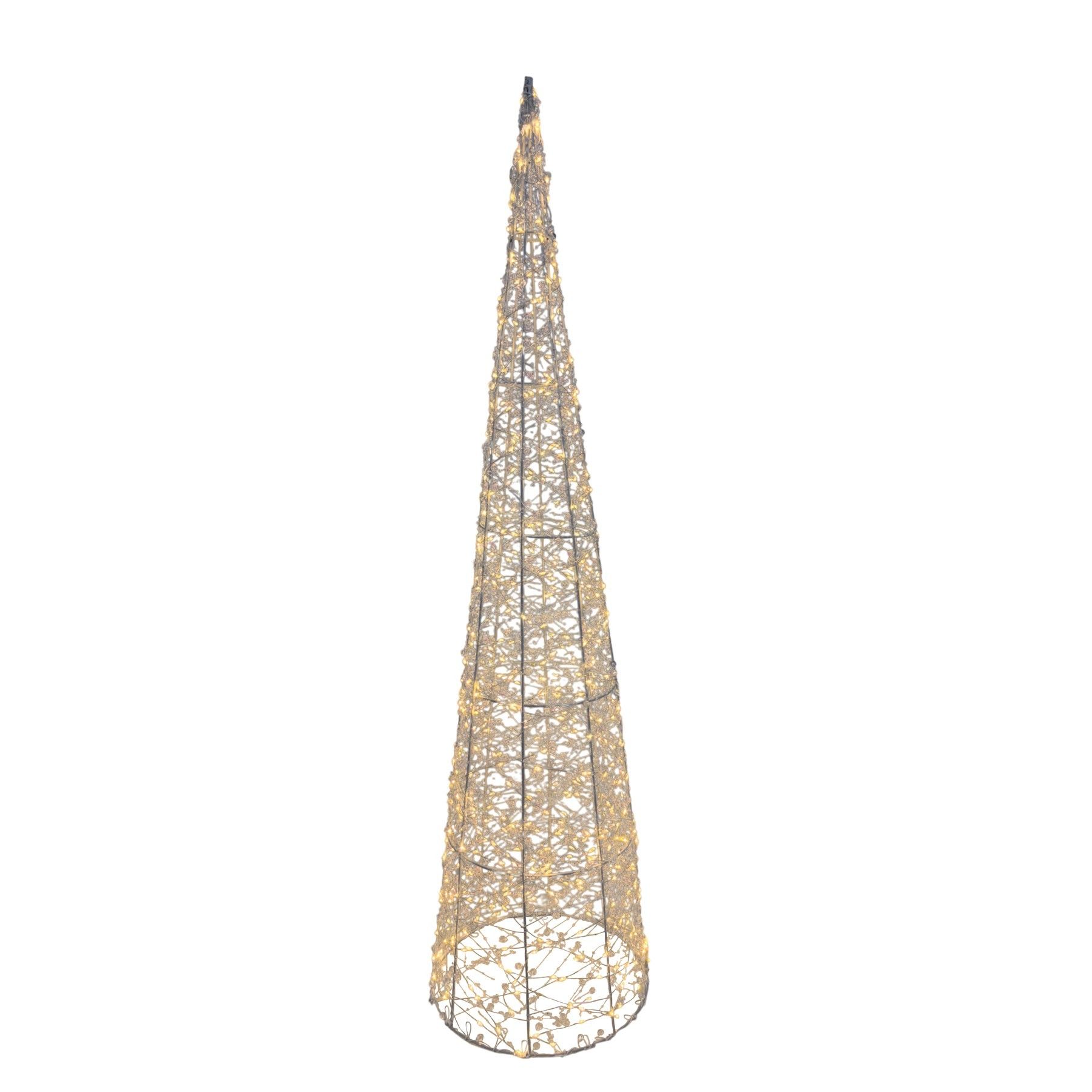 Wire Cone Tree with LED Flashing Lights & 6Hr Timer - Warm White - H100cm