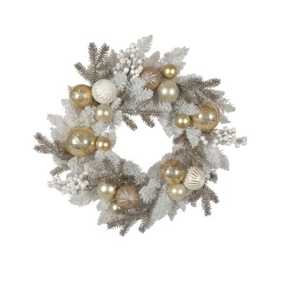 Foliage & Bauble Berry Wreath - Champagne / White - 60cm
