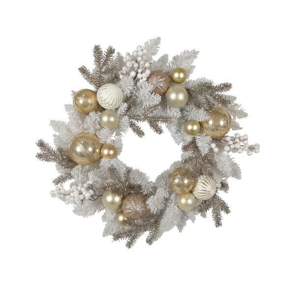 Foliage & Bauble Berry Wreath - Champagne / White - 60cm