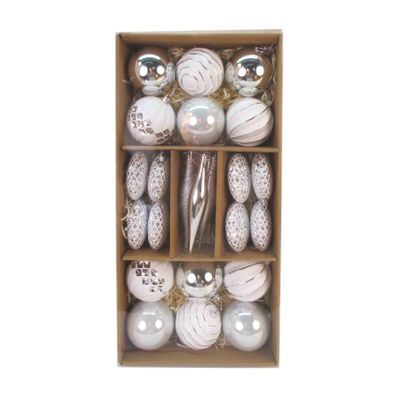 Assorted Bauble Set - White/Silver