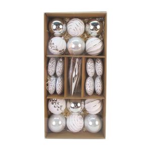 Assorted Bauble Set - White/Silver