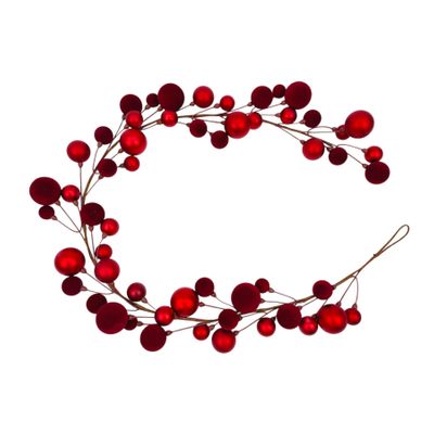 Bauble Garland - Flock & Shiny Finish - Red - 165cm