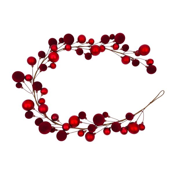 Bauble Garland - Flock & Shiny Finish - Red - 165cm