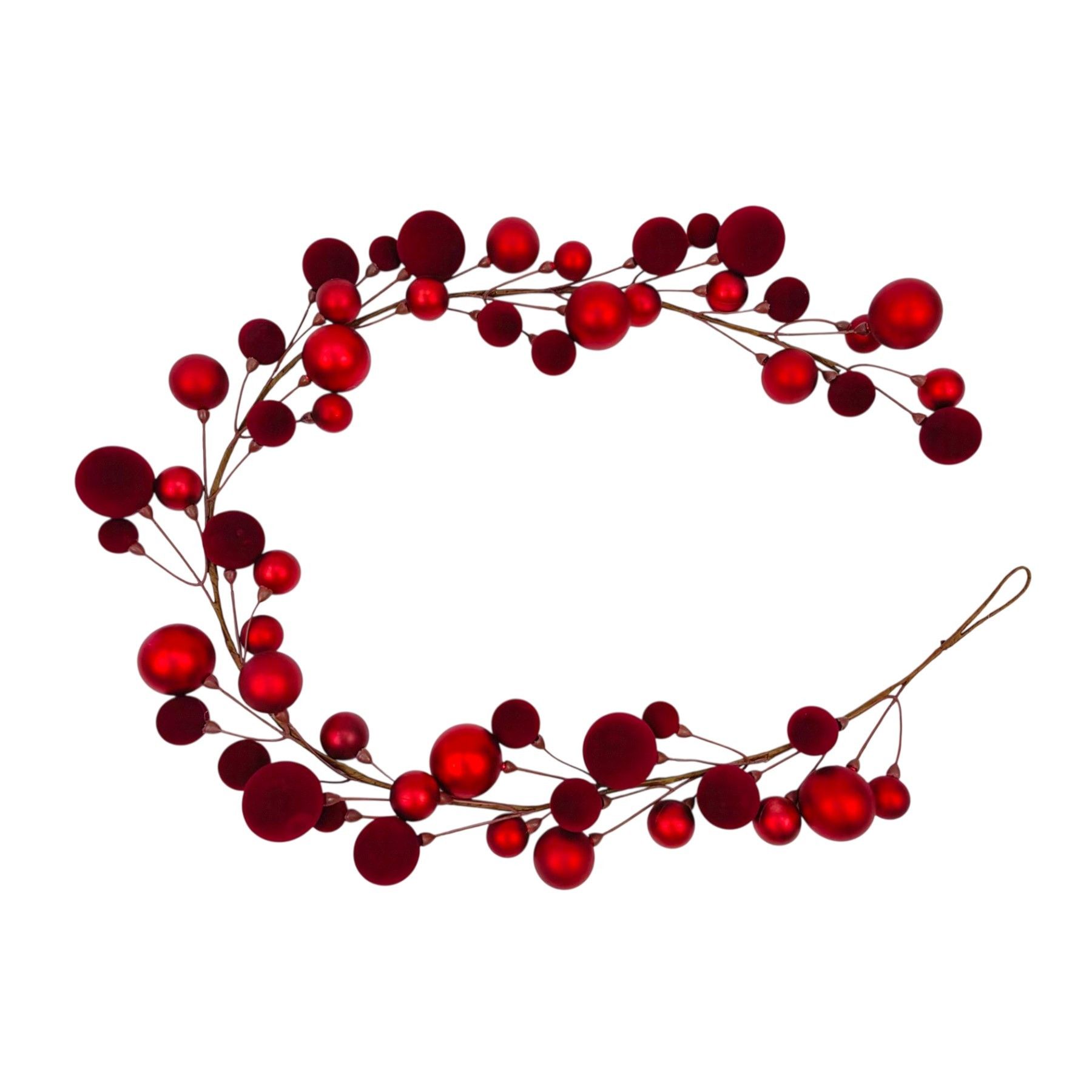 Bauble Garland - Flock & Shiny Finish - Red - 165cm