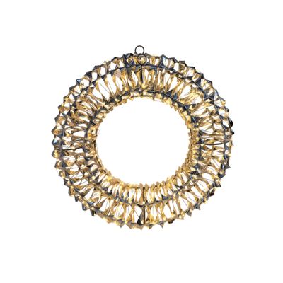 Shiny Gold Hanging Deco Wreath with LED Flashing Lights & 6Hr Timer - Warm White