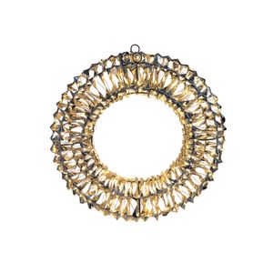 Shiny Gold Hanging Deco Wreath with LED Flashing Lights & 6Hr Timer - Warm White