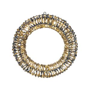 Shiny Gold Hanging Deco Wreath with LED Flashing Lights & 6Hr Timer - Warm White