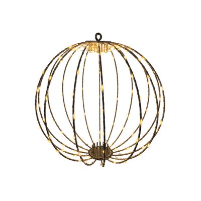 Gold Wire Hanging Globe with LED Lights & 6Hr Timer - Warm White - 30cm