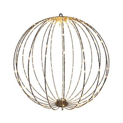 Gold Wire Hanging Globe with LED Lights & 6Hr Timer - Warm White - 50cm