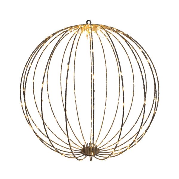 Gold Wire Hanging Globe with LED Lights & 6Hr Timer - Warm White - 50cm