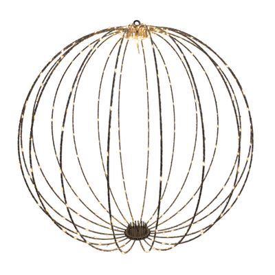 Gold Wire Hanging Globe with LED Lights & 6Hr Timer - Warm White - 60cm