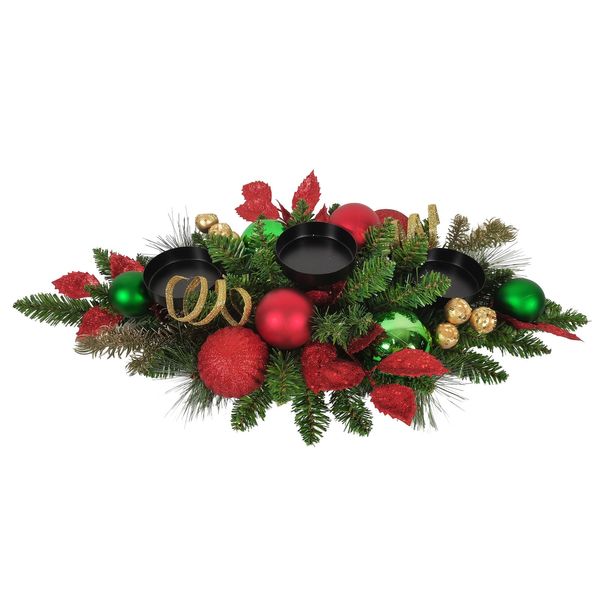 Mixed Foliage & Bauble Centre Piece - Red / Green / Gold - 71cm