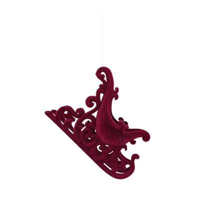 Flocked Sledge Hanging Decoration  - Burgundy - 12.5cm