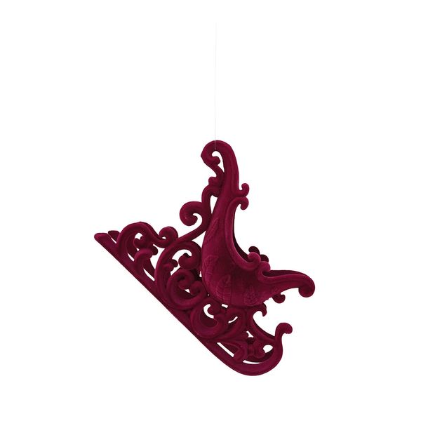 Flocked Sledge Hanging Decoration  - Burgundy - 12.5cm