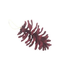 Flocked  Open Pinecone Hanging Decoration - Burgundy - 15cm
