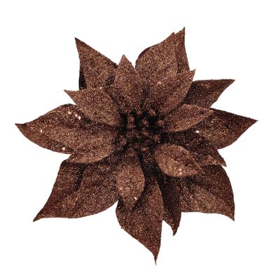 Poinsettia on Clip - Brown - 23cm