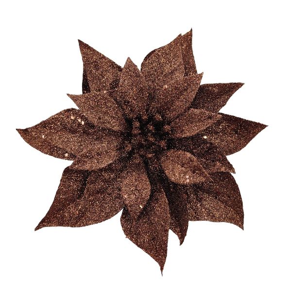 Poinsettia on Clip - Brown - 23cm