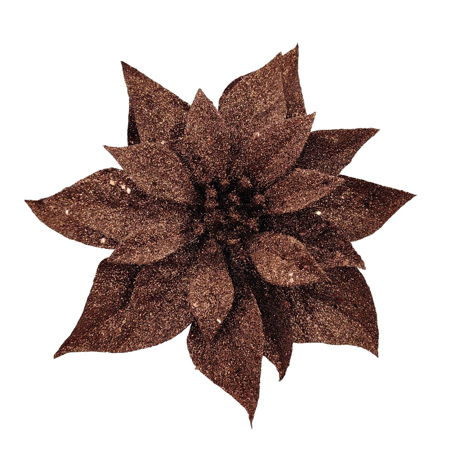 Poinsettia on Clip - Brown - 23cm