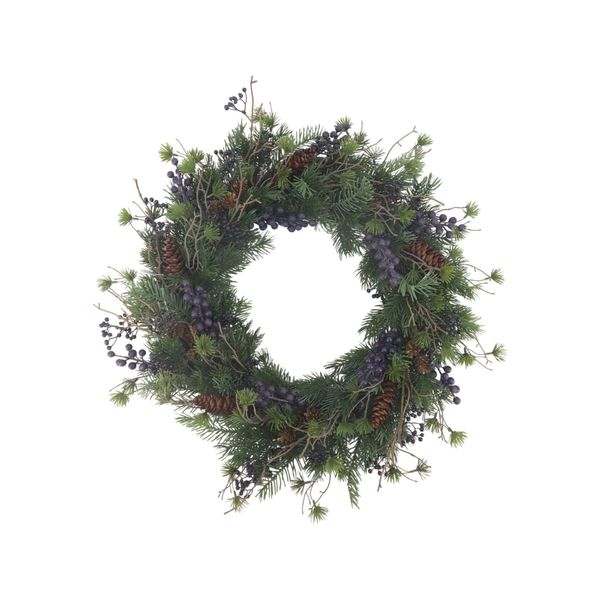 Pinecone & Berry Wreath  Black / Green - 60cm