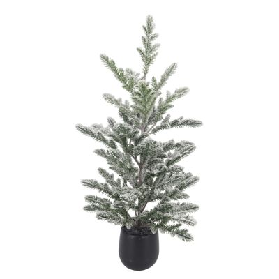 Snowy Pine Tree in Black Pot - H58cm