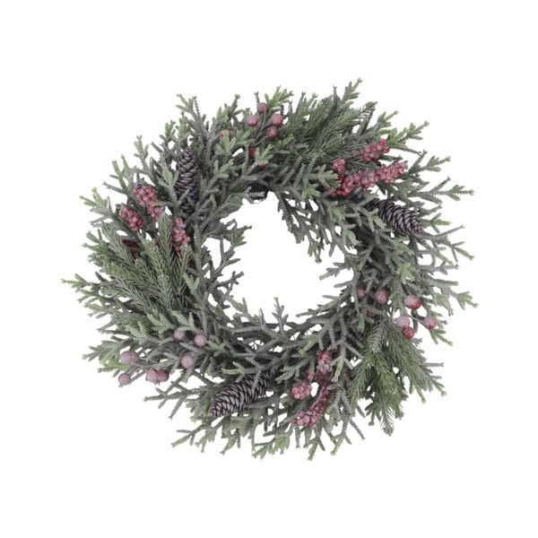 Frosted  Pinecone and Red Mixed Berries Wreath - 45cm