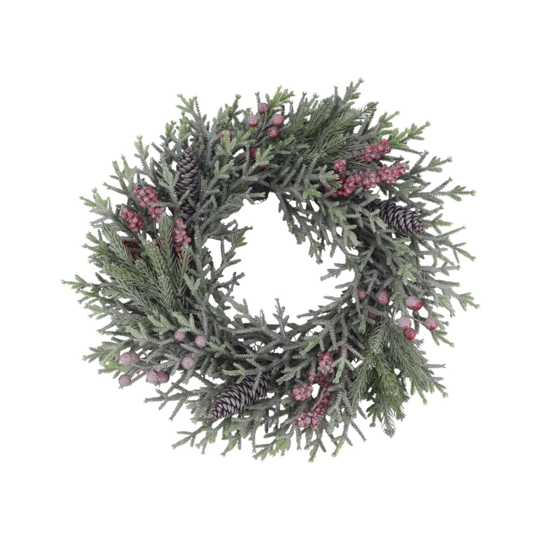 Frosted  Pinecone and Red Mixed Berries Wreath - 45cm
