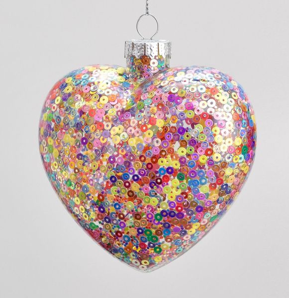 9cm Sequin Heart Decoration Multi