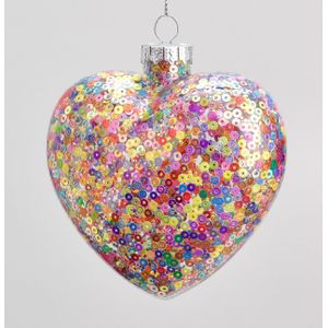 9cm Sequin Heart Decoration Multi