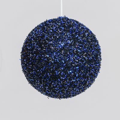 12cm Tinsel Ball Decoration Dk Blu