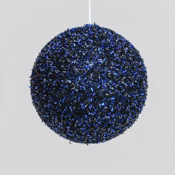 12cm Tinsel Ball Decoration Dk Blu