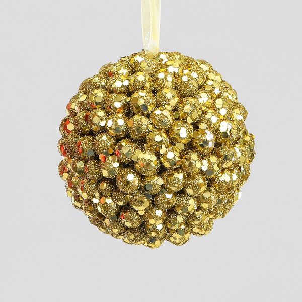 10cm Beaded Ball Decoration Gold