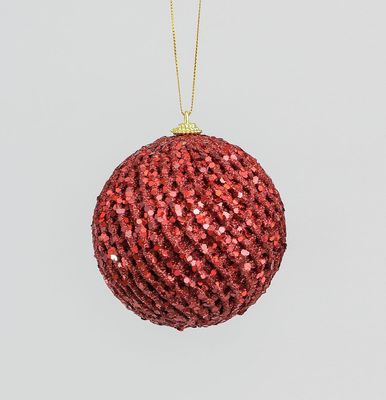 100mm Glitter/Sequin Ball Red