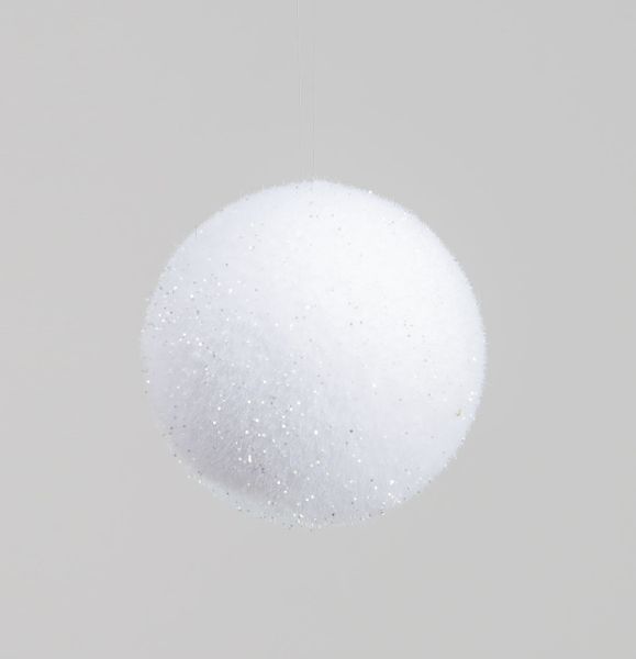 120mm Glitter/Flock Ball Dec White