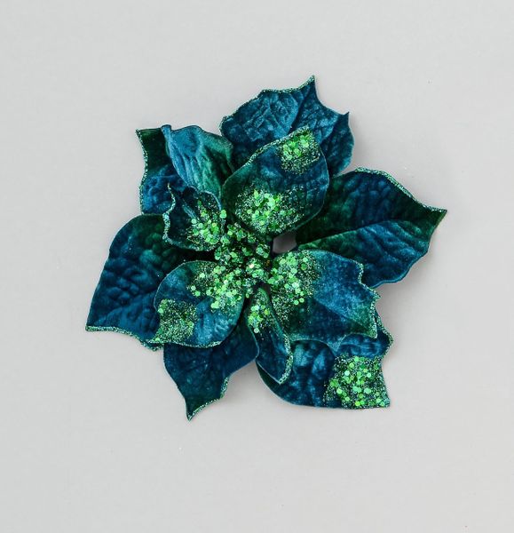 24cm Velvet Poinsettia Blue/Green
