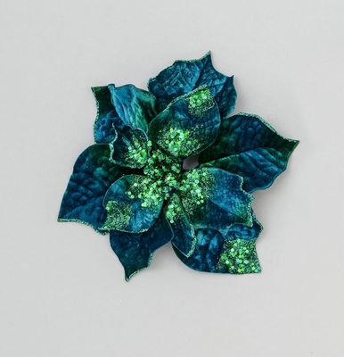 24cm Velvet Poinsettia Blue/Green