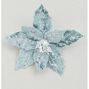 17cm Velvet Poinsettia w/Gem Aqua