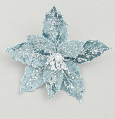 17cm Velvet Poinsettia w/Gem Aqua