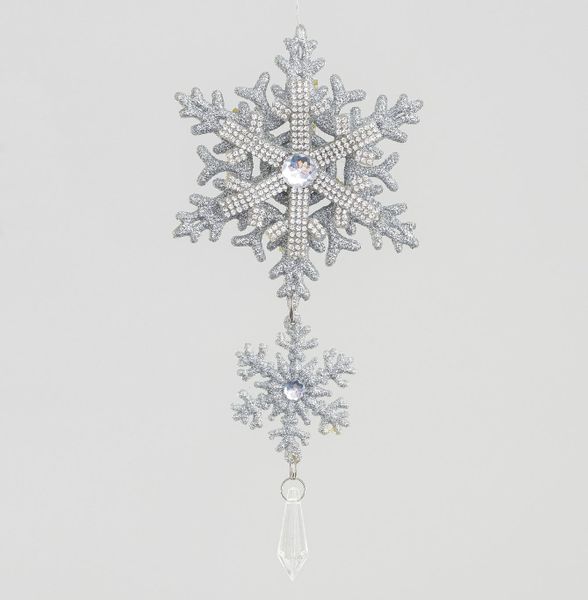 10cm Double Snowflake Dec Silver