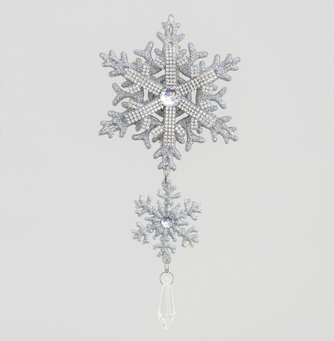 10cm Double Snowflake Dec Silver