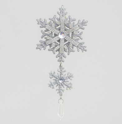 10cm Double Snowflake Dec Silver