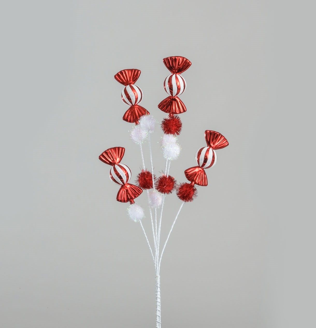 58cm Candy/PomPom Spray Red/Wht