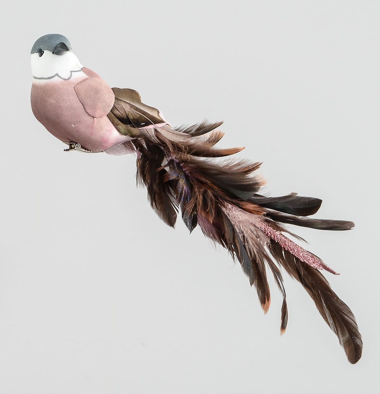 30cm Bird w/Feather/Clip Rose