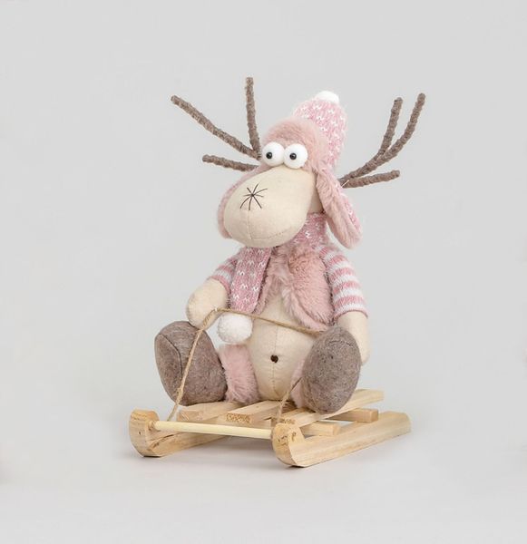 32cm Moose on Sledge Pink