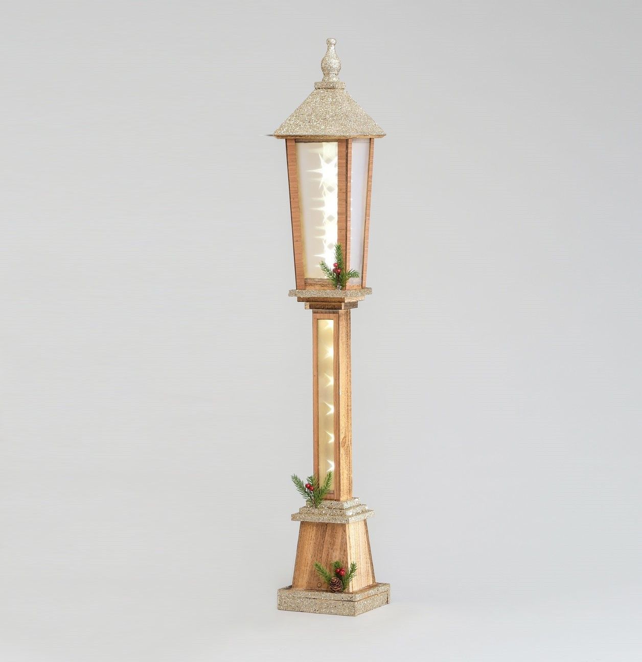 100cm Wooden Lantern w/LED Champag
