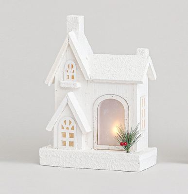 34cm Wooden House Orn. w/LED