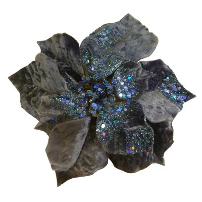 26cm Velvet Poinsettia w/Clip Blue