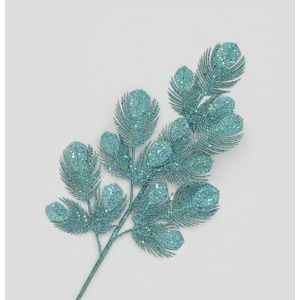 64cm Glitter Peacock Spray Aqua