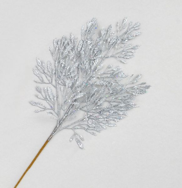 66cm Glitter Leaf Spray Silver