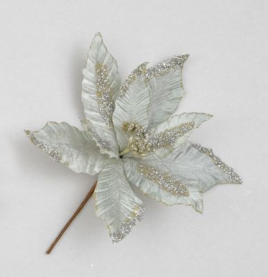 28cm Velvet Poinsettia Pick Silver